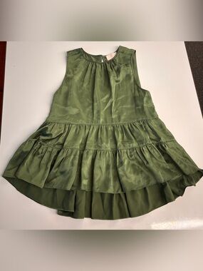 Cinq à Sept Women’s Small Olive Green 100% Silk Tiered Ruffle Sleeveless Top